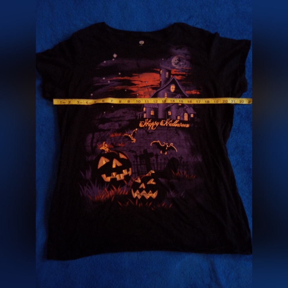 Happy Halloween Ladies Shirt 2X (18W - 20W) Black Purple Orange Gold Shimmer - Picture 12 of 15